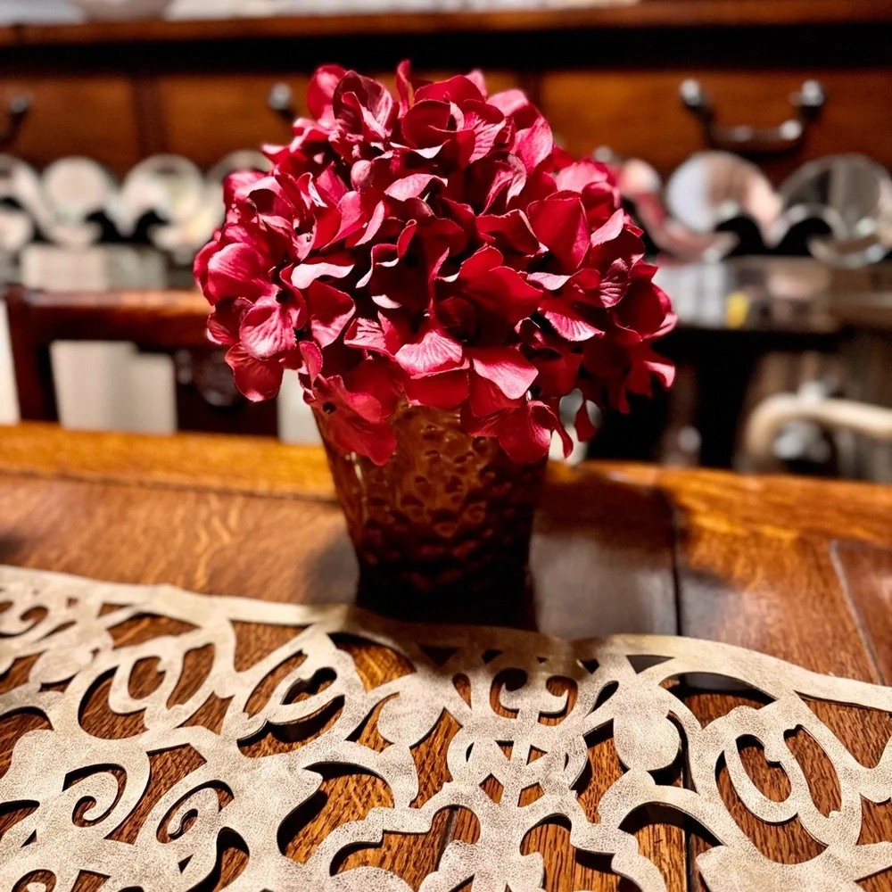 Burgundy Hydrangeas Artificial Flowers Silk Hydrangea Flower w Vase Floral Decor